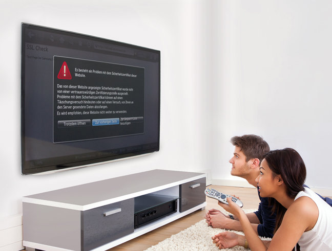 Warnhinweis im Smart-TV nach behobener Sicherheitslücke